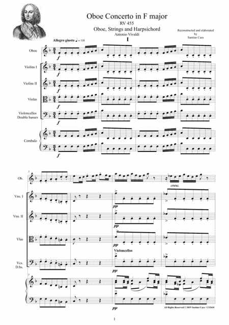 Vivaldi - Oboe Concerto in F major RV 455 for Oboe, Strings and Cembalo (arr. Santino Cara)
