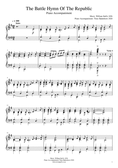 The Battle Hymn Of The Republic - Piano Accompaniment in G and A (arr. Tinus Badenhorst)