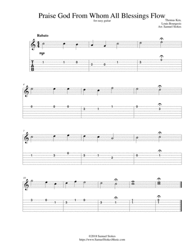 Praise God From Whom All Blessings Flow (Doxology) - for easy guitar with TAB (arr. Samuel Stokes)