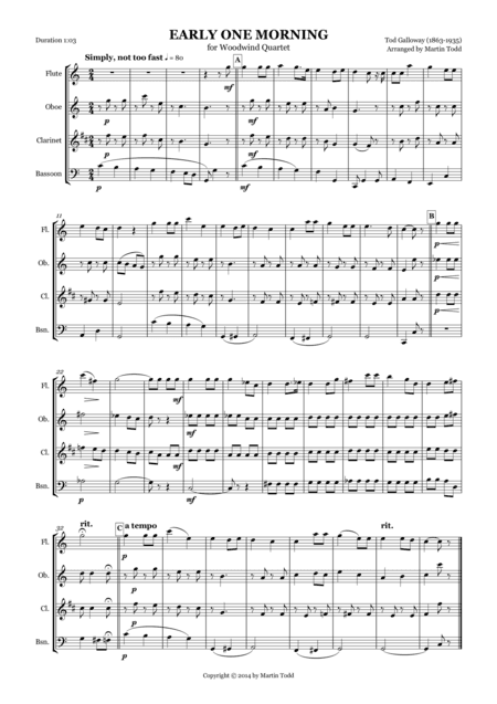 Early One Morning for Woodwind Quartet (arr. Martin Todd)
