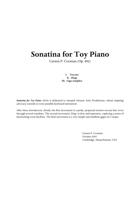 Carson Cooman  - Sonatina for toy piano