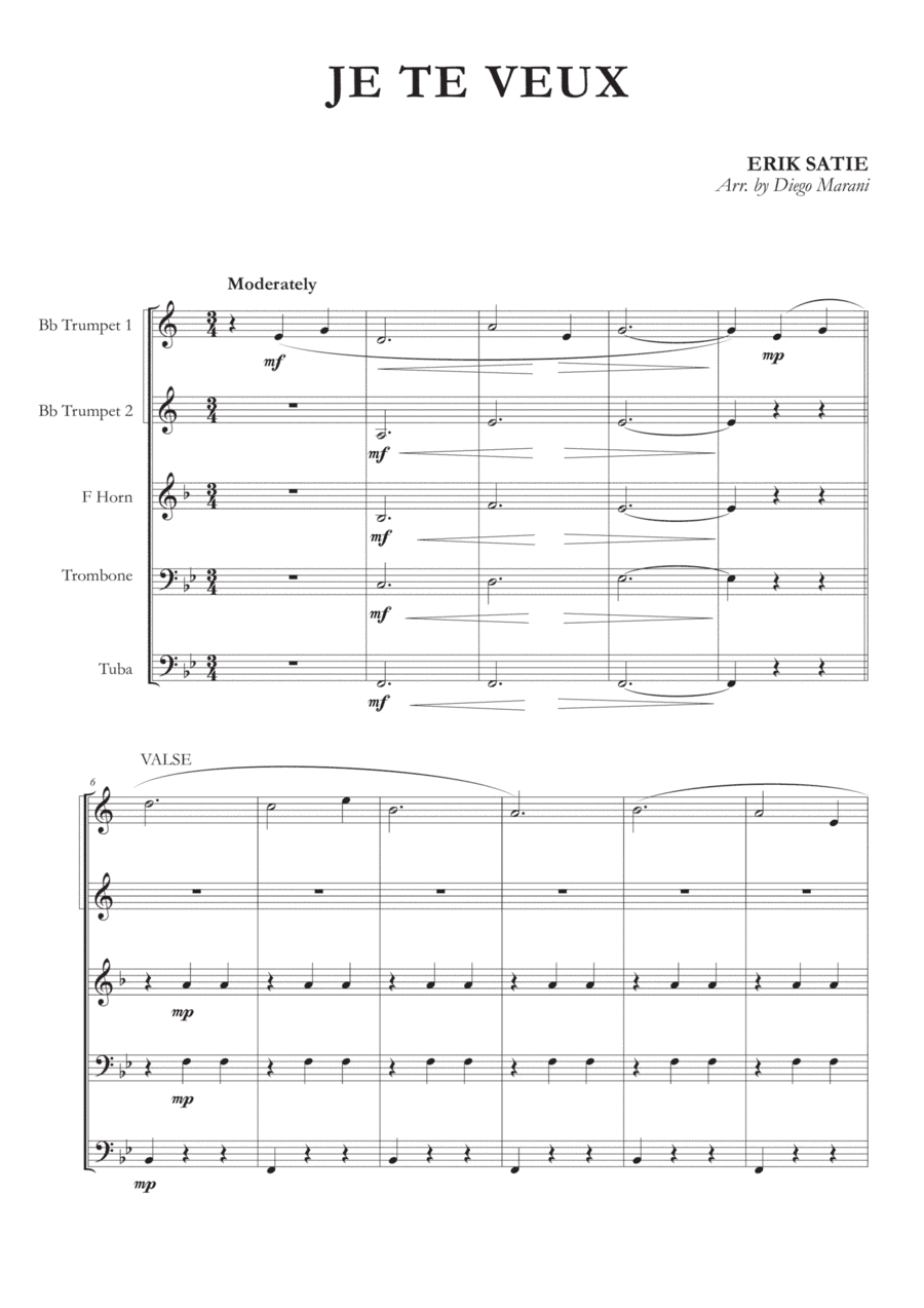 Je Te Veux for Brass Quintet (arr. Diego Marani)