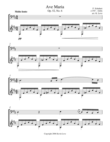 Ave Maria, D Major (Cello and Guitar) - Score and Parts (arr. Kevin Love)