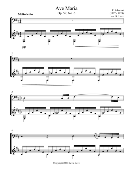 Ave Maria, D Major (Cello and Guitar) - Score and Parts (arr. Kevin Love)