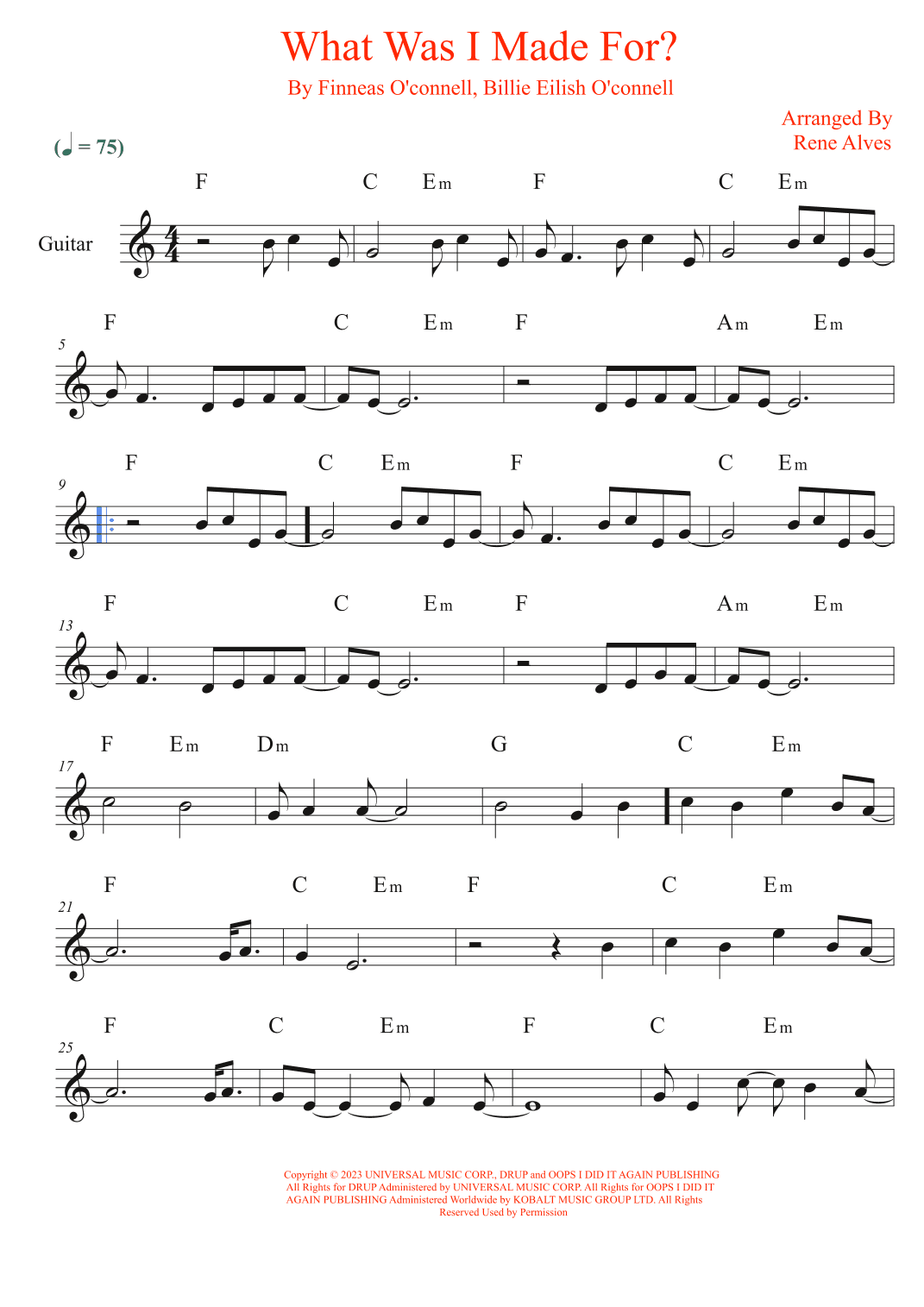 What Was I Made For? (arr. Rene Alves)