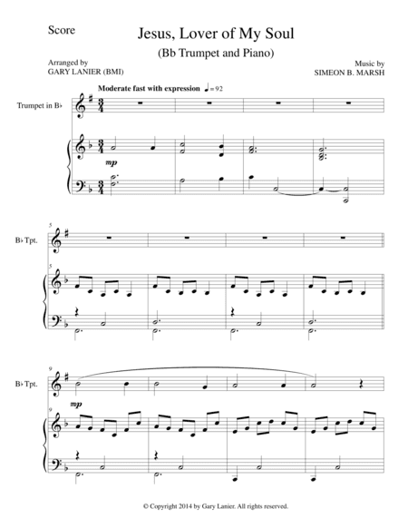 JESUS, LOVER OF MY SOUL (Bb Trumpet/Piano and Trumpet Part) (arr. Gary Lanier)