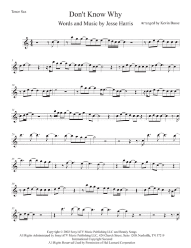 Don't Know Why (arr. Kevin Busse)