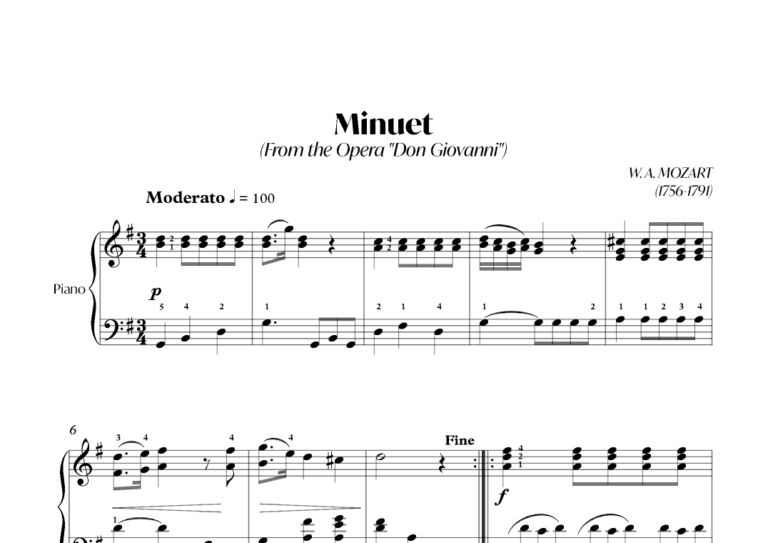 Minuet (Mozart) - From Don Giovanni - Piano Solo (arr. André Alberto Santos)