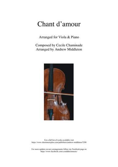 Chant d'amour arranged for Viola and Piano (arr. Andrew Middleton)