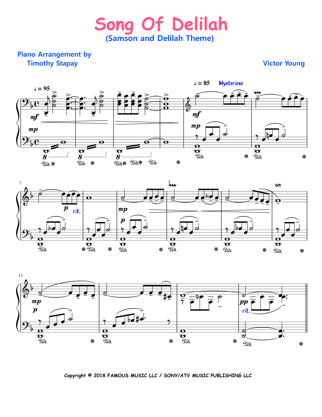 Song Of Delilah (young/livingsto (arr. Timothy Stapay)