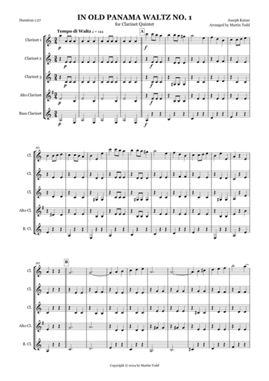 In Old Panama Waltz No. 1 for Clarinet Quintet (arr. Martin Todd)