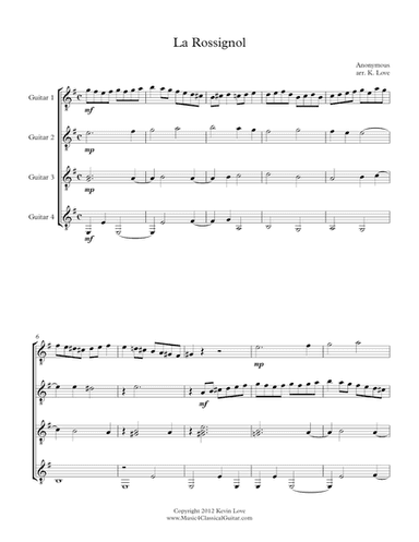 La Rossignol (Guitar Quartet) - Score and Parts (arr. Kevin Love)