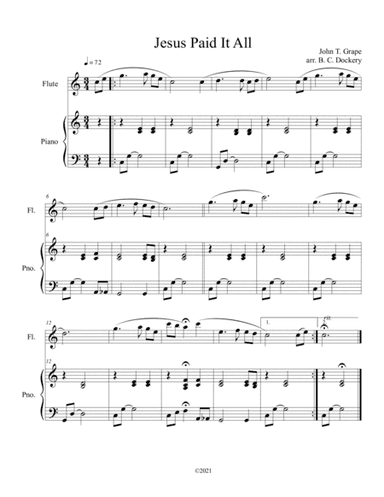Jesus Paid It All (flute solo) with optional piano accompaniment (arr. B. C. Dockery)