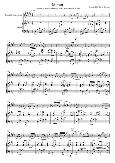 Minuet in G major, BWV Anh 114 (soprano sax & piano) (arr. David Kocijan)