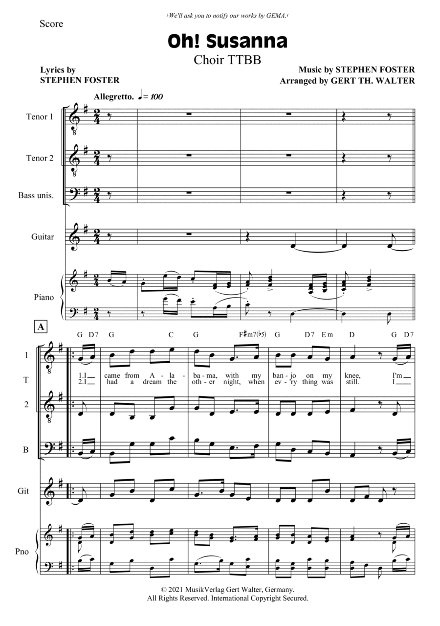 Oh! Susanna (arr. Gert Th. Walter)
