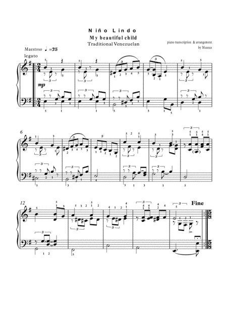 Nino Lindo piano traditional (arr. PianoSheetNow)