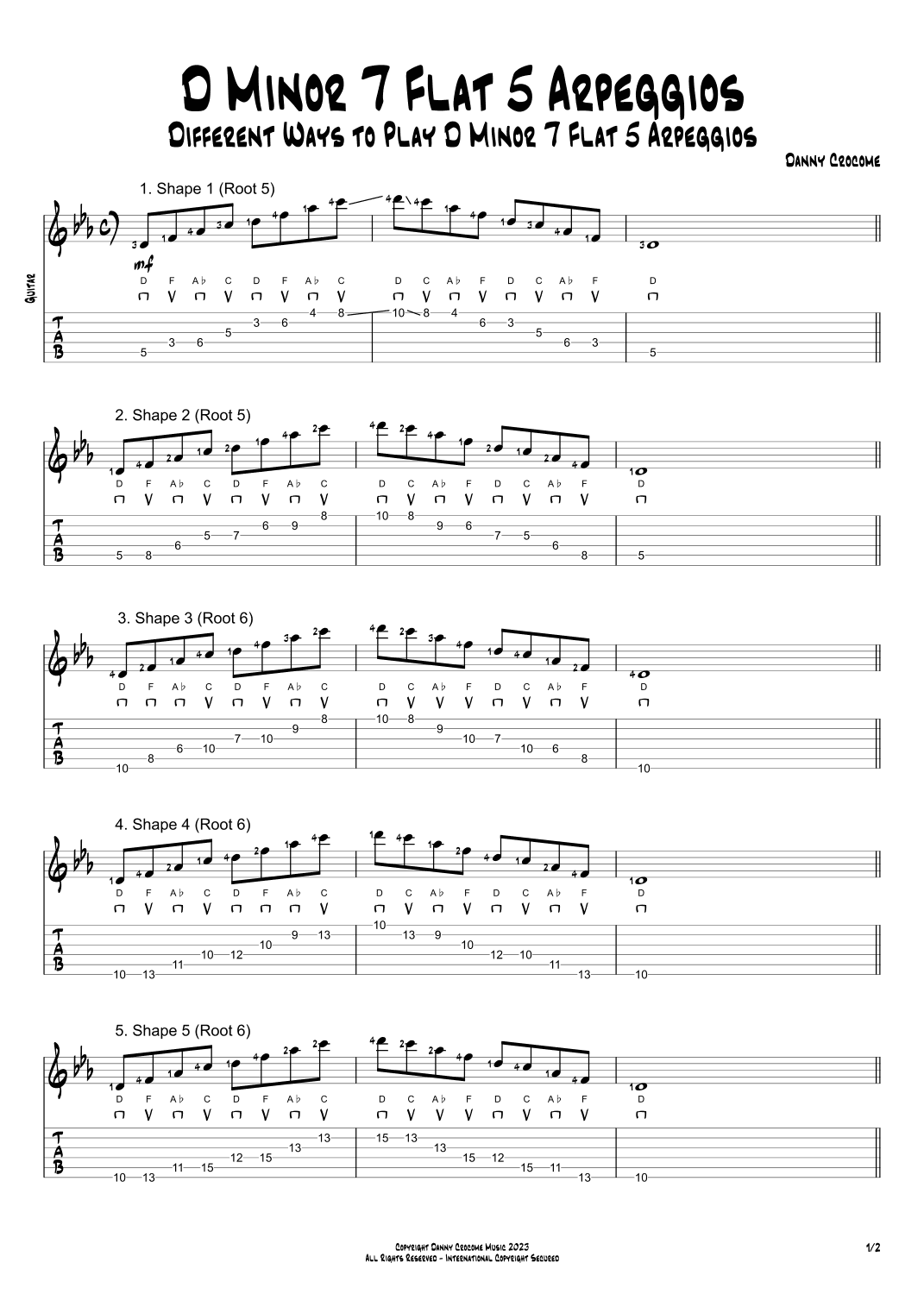 D Minor 7 Flat 5 Arpeggios (5 Ways to Play)