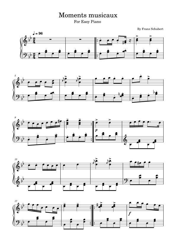 Moments musicaux,Franz Schubert,For Easy Piano (arr. poon)