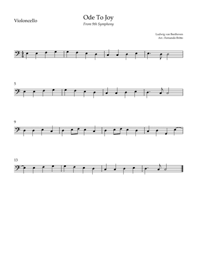 Ode To Joy (from Beethoven's 9th Symphony) for Cello Solo (arr. Fernando Britto)