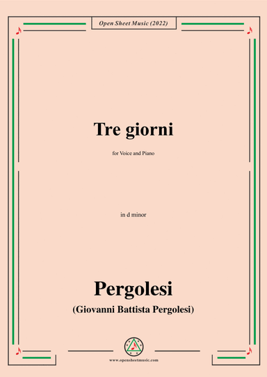 Pergolesi-Nina(Tre giorni;Ver. II) ,in d minor,for Voice and Piano (arr. Open Cloud)