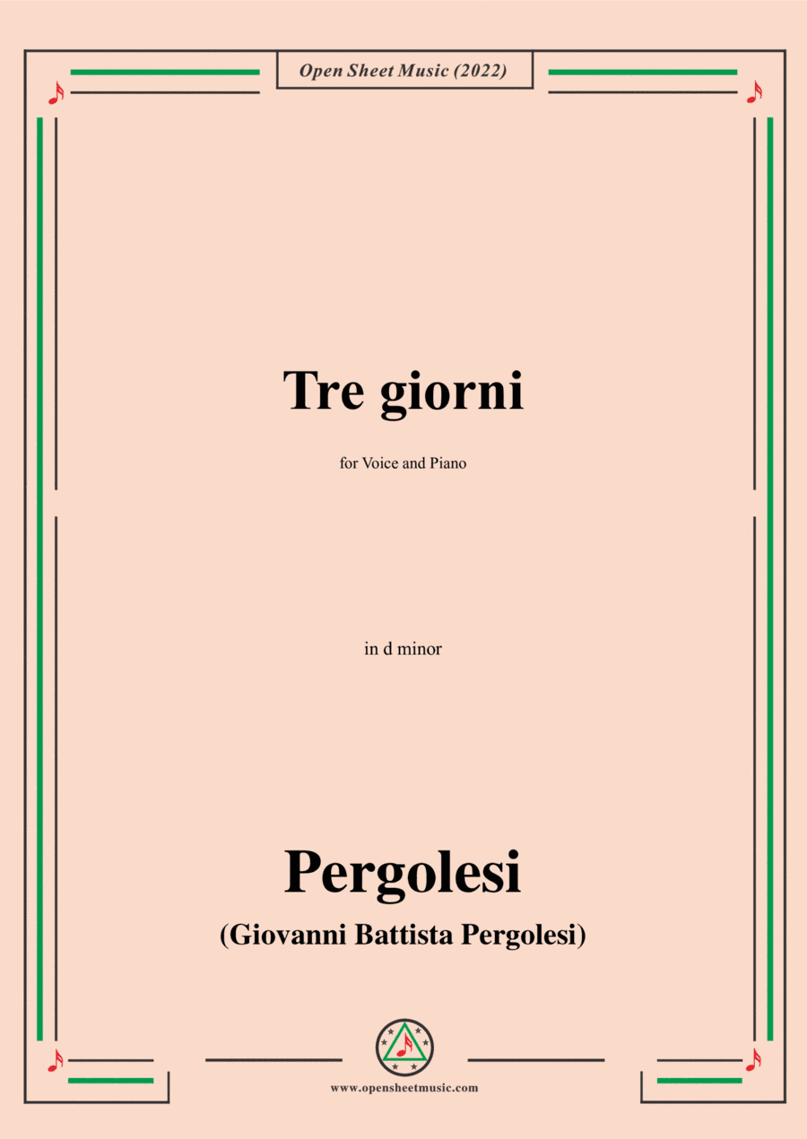 Pergolesi-Nina(Tre giorni;Ver. II) ,in d minor,for Voice and Piano (arr. Open Cloud)
