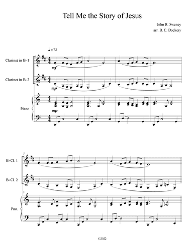 Tell Me the Story of Jesus (Clarinet Duet with Piano Accompaniment) (arr. B. C. Dockery)