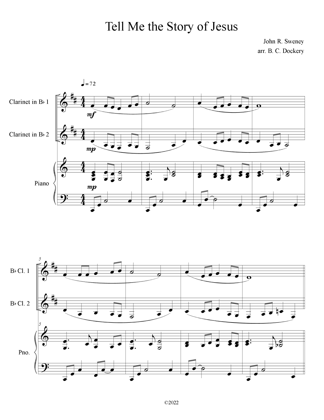 Tell Me the Story of Jesus (Clarinet Duet with Piano Accompaniment) (arr. B. C. Dockery)