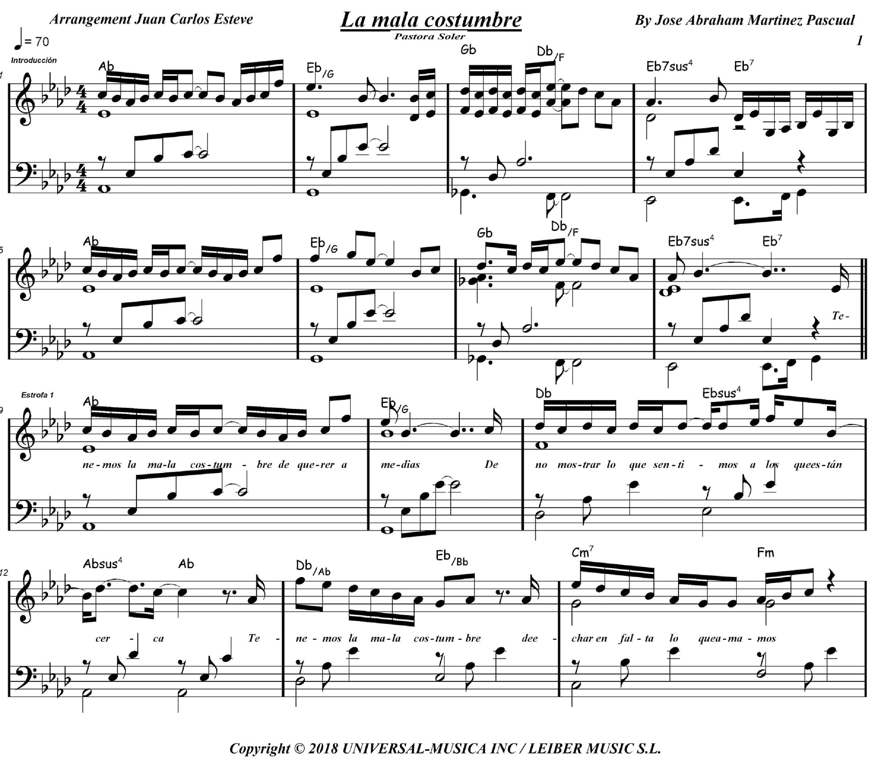 La Mala Costumbre (arr. juan carlos esteve / Gran Coda)
