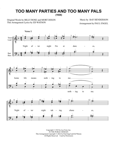 Too Many Parties and Too Many Pals (arr. Paul Engel)