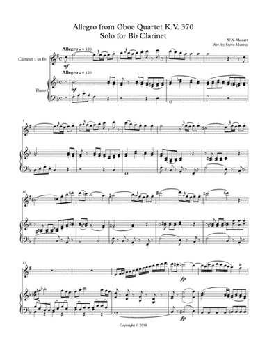 Allegro from Oboe Quartet K.370 (Clarinet Solo) (arr. Steven H Murray)