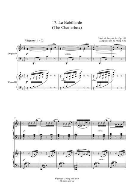 17. La Babillarde (The Chatterbox) 25 Progressive Studies Opus 100 for 2 pianos Friedrich Burgm (arr. Philip Kim)