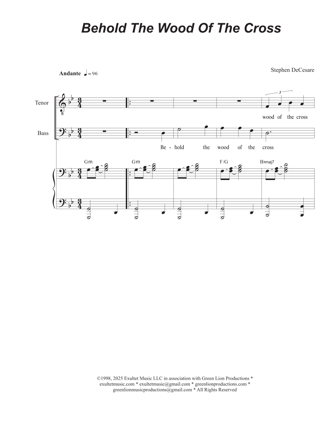 Behold The Wood Of The Cross (2-part choir - (TB)