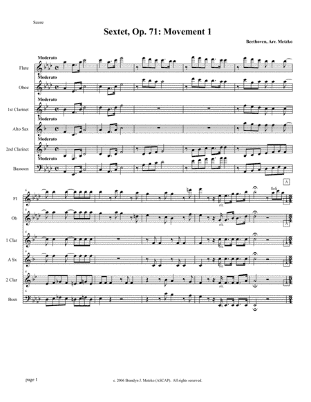 Sextet, Op. 71 (Beethoven) (arr. Brandyn J. Metzko (ASCAP))