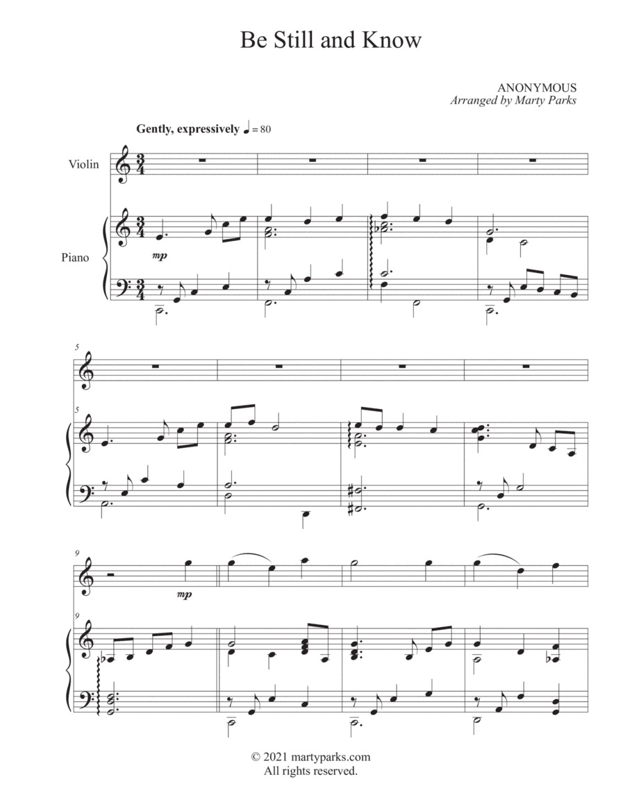 Be Still and Know (Violin-Piano) (arr. Marty Parks)