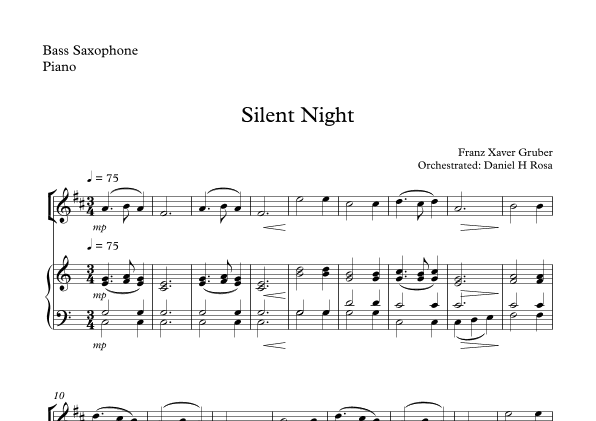 Silent Night - Christmas Carol - Bass Saxophone and Piano (arr. Daniel H Rosa)