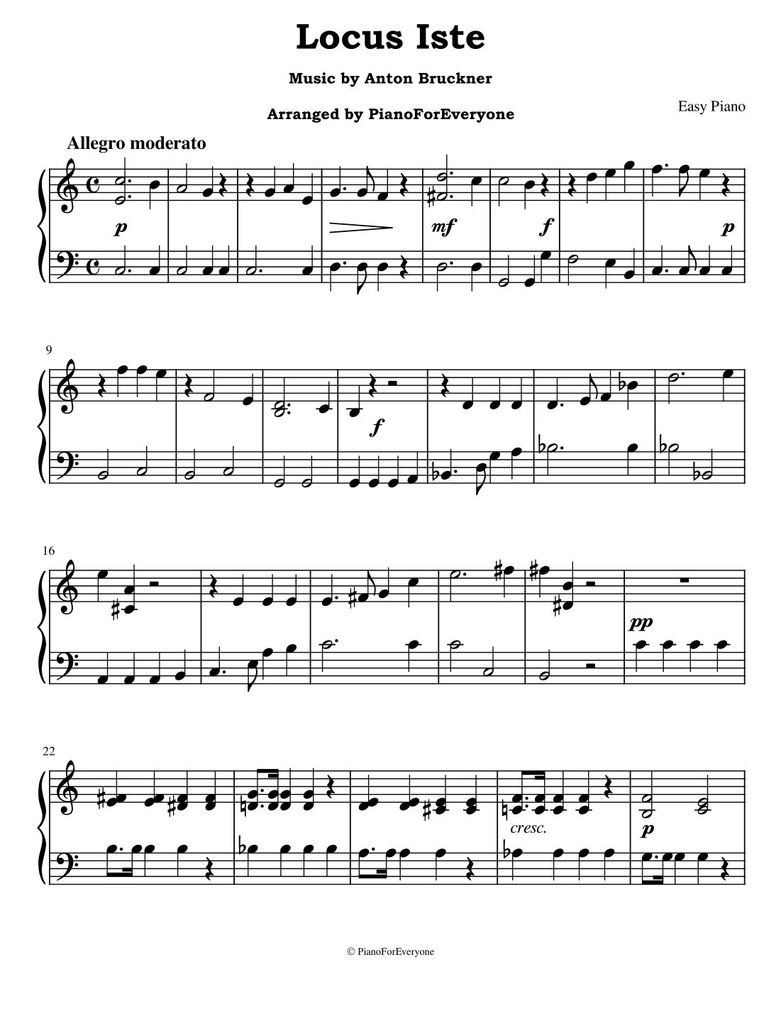 Locus Iste - Bruckner (Easy Piano) (arr. PianoForEveryone)