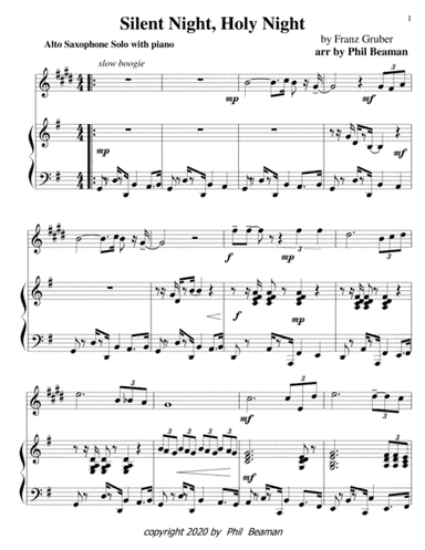 Silent Night, Holy Night-boogie-alto saxophone and piano (arr. Phil Beaman)