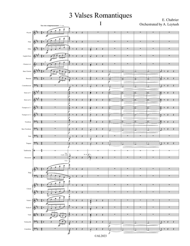 E. Chabrier - 3 Valses Romaniques, Orchestrated by A. Leytush - Score Only