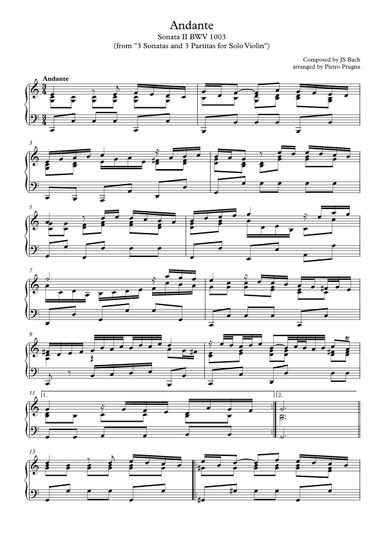 Andante (from "3 Partitas and 3 Sonatas for Solo Violin") (BWV 1003) - arranged for Solo Piano (arr. Pietro Prugna)