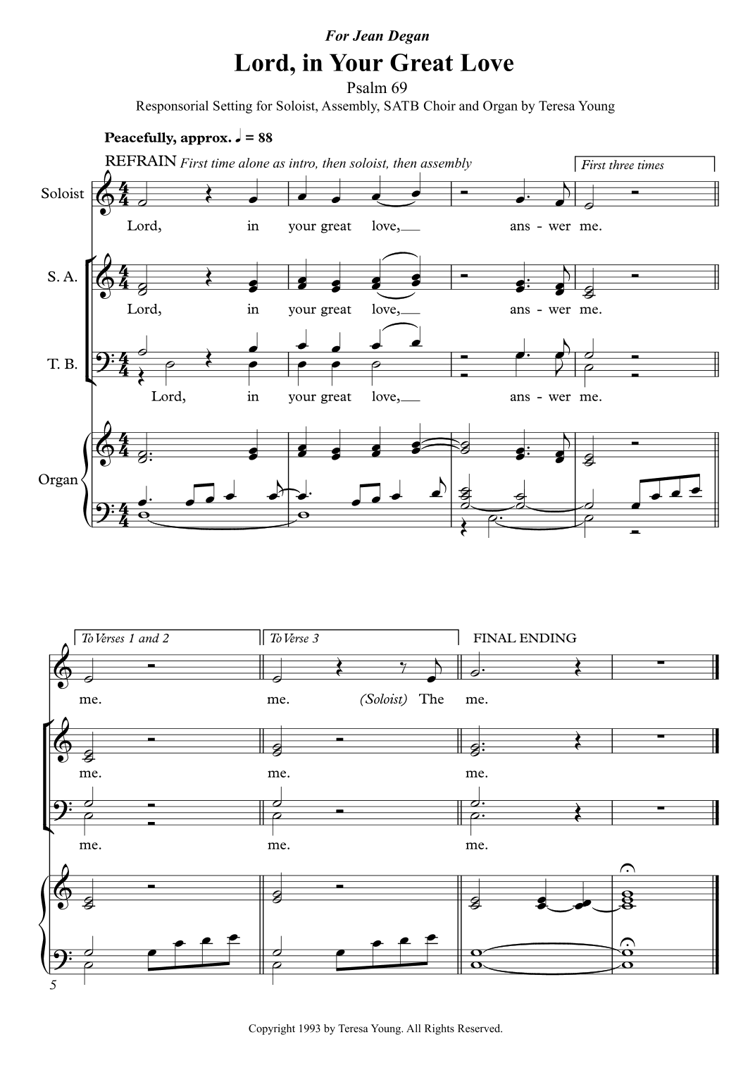 Responsorial Psalm 69, Lord in Your Great Love, for Soloist, SATB Choir, and Organ (arr. Teresa Young)