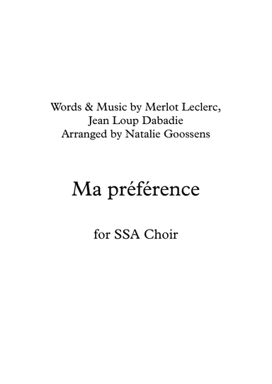 Ma Preference (arr. Natalie Goossens)