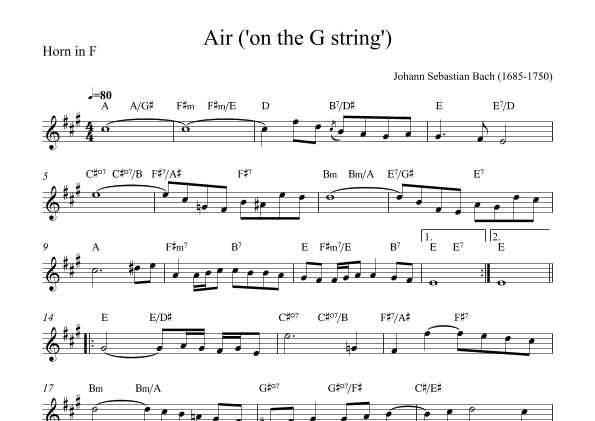 Air ('on the G string') - Horn in F (with chords) (arr. Alex Nunes Rodrigues)