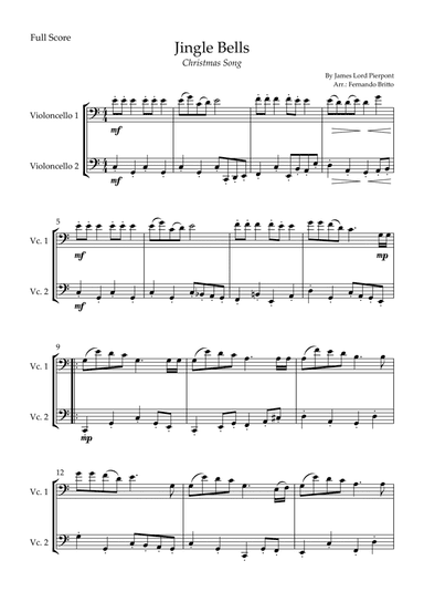 Jingle Bells (Christmas Song) for Cello Duo (arr. Fernando Britto)