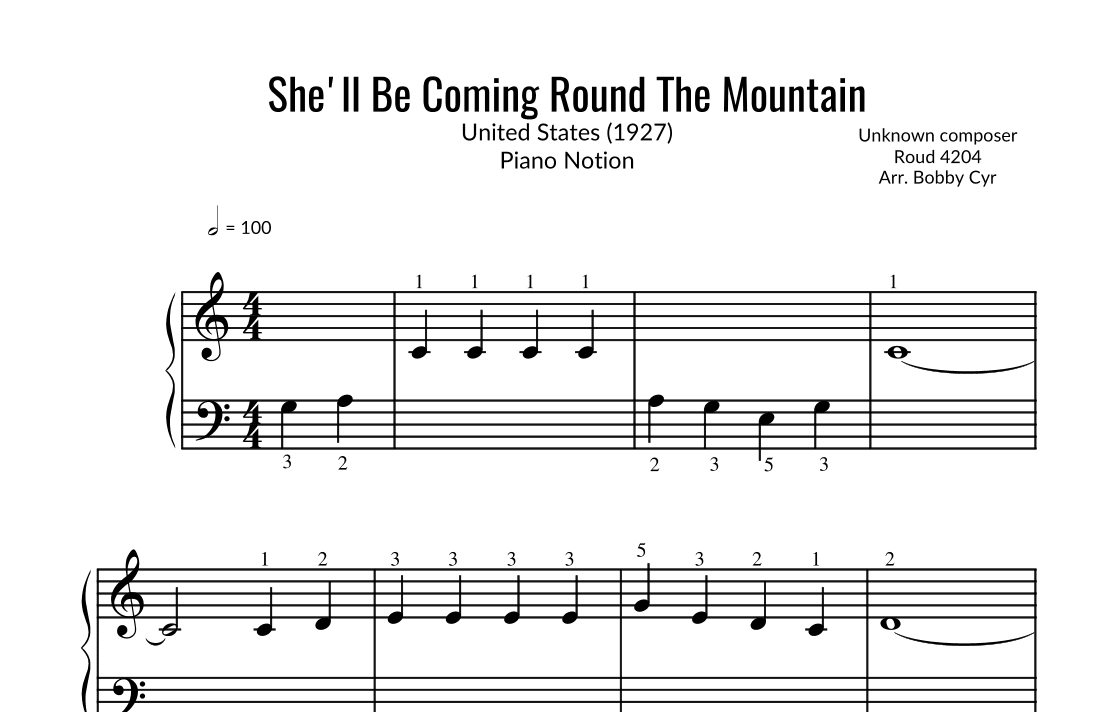 She'll Be Coming Round The Mountain (Easy Piano) (arr. Bobby Cyr - Piano Notion)