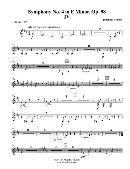 Brahms Symphony No. 4, Movement IV - Horn in F 4 (Transposed Part), Op. 98 (arr. Doug Clyde)