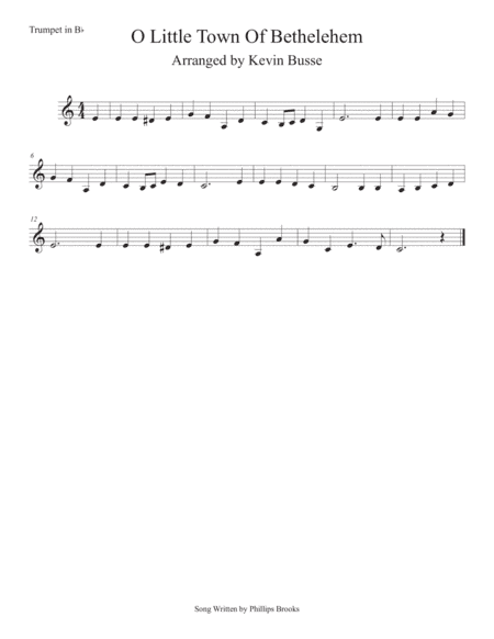 O Little Town Of Bethlehem (Easy key of C) Trumpet (arr. Kevin Busse)