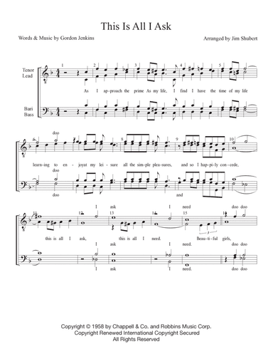 This Is All I Ask (beautiful Girls Walk A Little Slower) (arr. Jim Shubert)