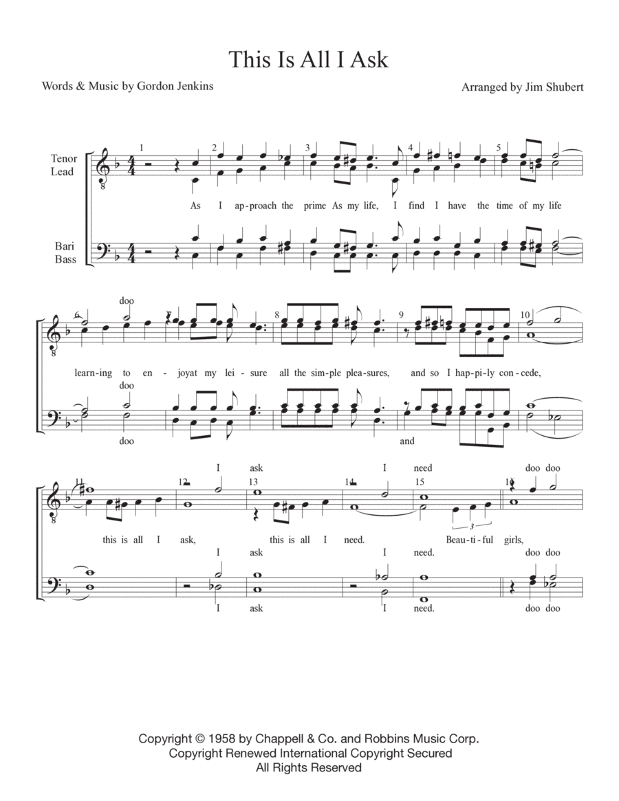 This Is All I Ask (beautiful Girls Walk A Little Slower) (arr. Jim Shubert)