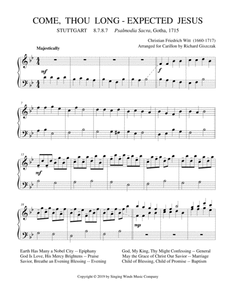 Come, Thou Long-Expected Jesus (STUTTGART) (arr. Richard Giszczak)