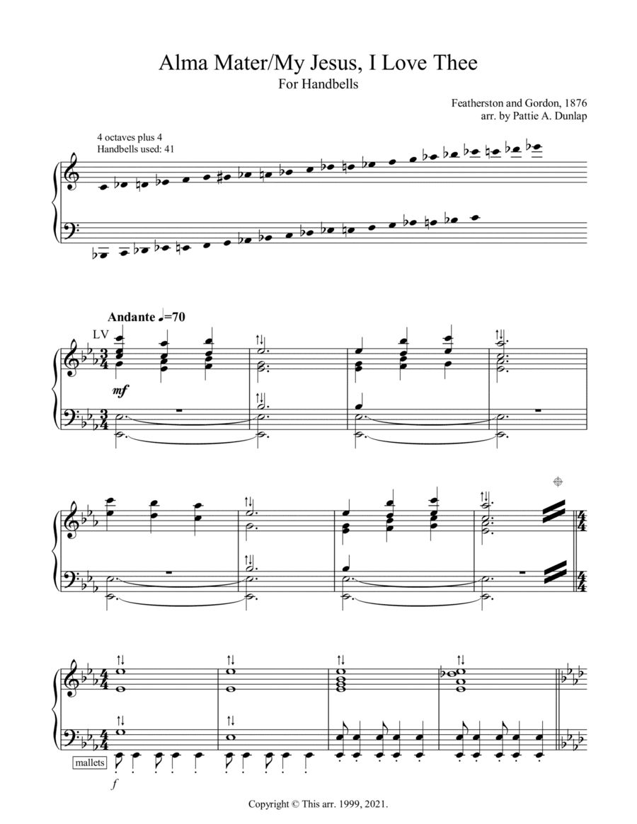 Alma Mater/My Jesus I Love Thee - for Handbells (arr. Pattie A. Dunlap)